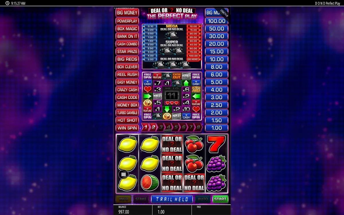 Deal or No Deal paytable and symbols